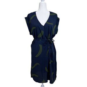 Seafolly Womens Dress V-Neck Short Sleeve Waist-Tie Navy Blue ResortWear Size L
